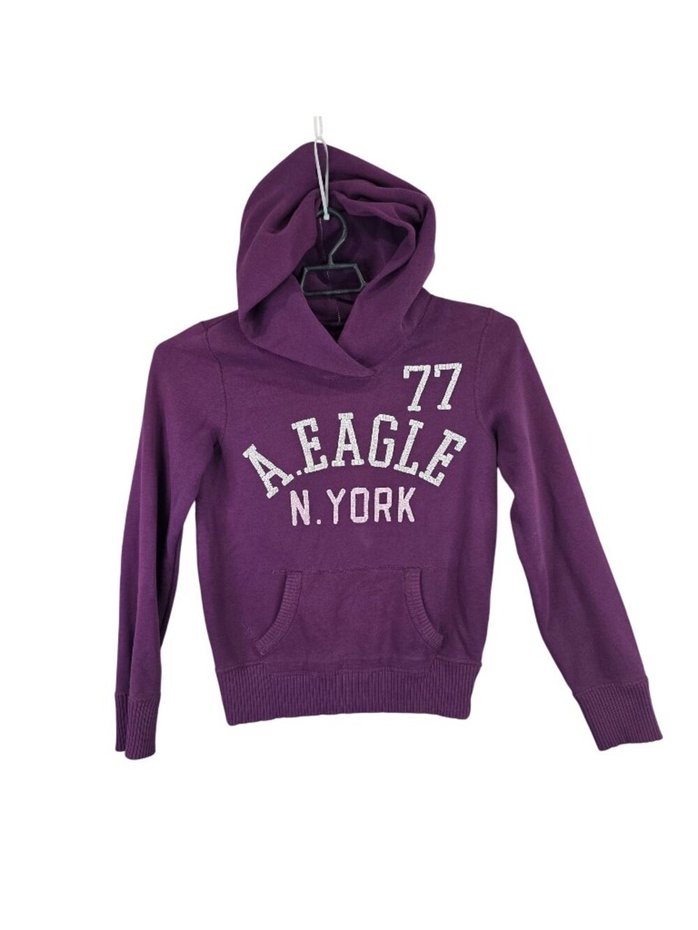 Women American Eagle Purple Pullover Hoodie Sweatshirt Fleece Cotton Blend M